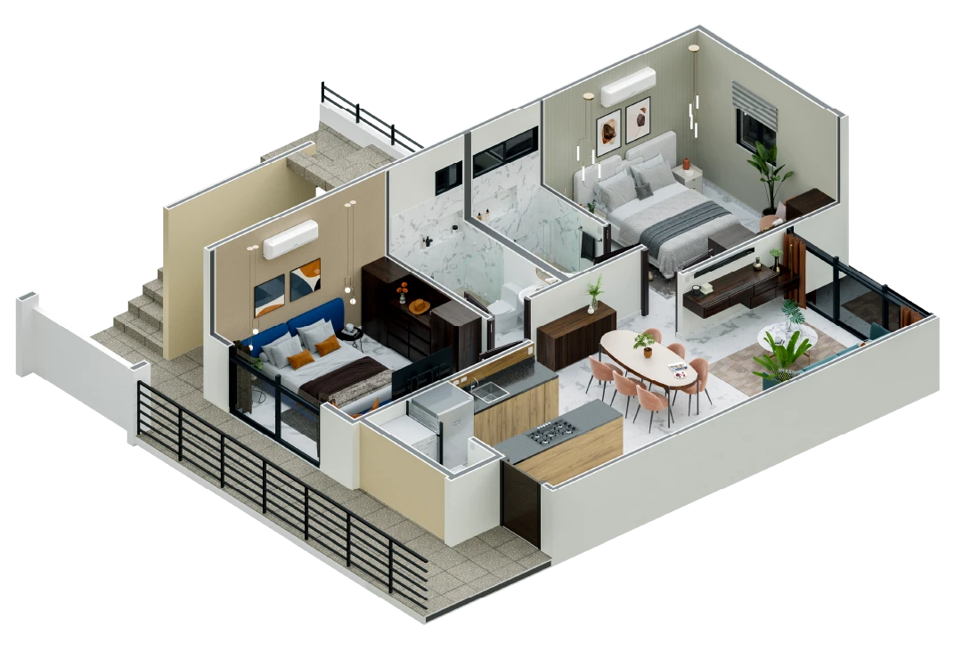 Plano del departamento Torre 1 de 65.33 m² en Guadalupe Lofts 203, Culiacán